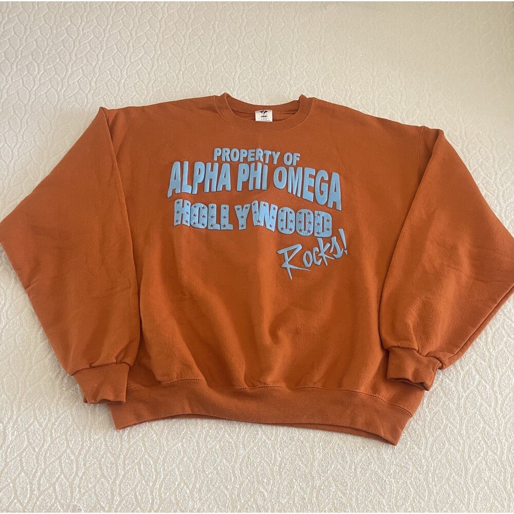Vtg 90s Jerzees NuBlend Alpha Phi Omega Hollywood Rocks Sweatshirt Men's Sz L